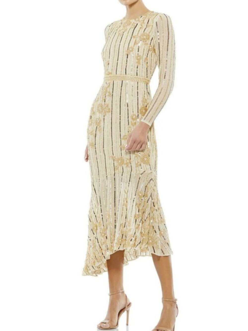 Mac Duggal Embellished Asymmetrical Long Sleeve Formal Dress Sz 18 NWT